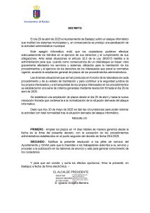 Resolución del Alcalde de Badajoz de ampliación de plazos legales